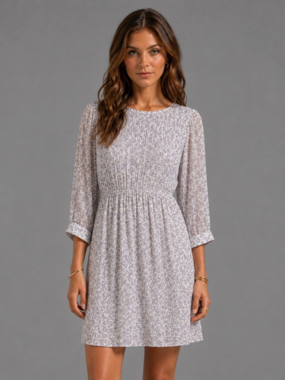 Anine Bing Lavender Floral Balloon Sleeve Pleated Mini Dress